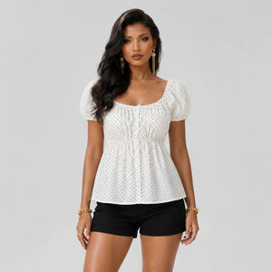 Polka Dot Puff Sleeve Top WHD0606190