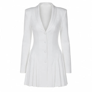 White Pleated Blazer Dress WHD0606192