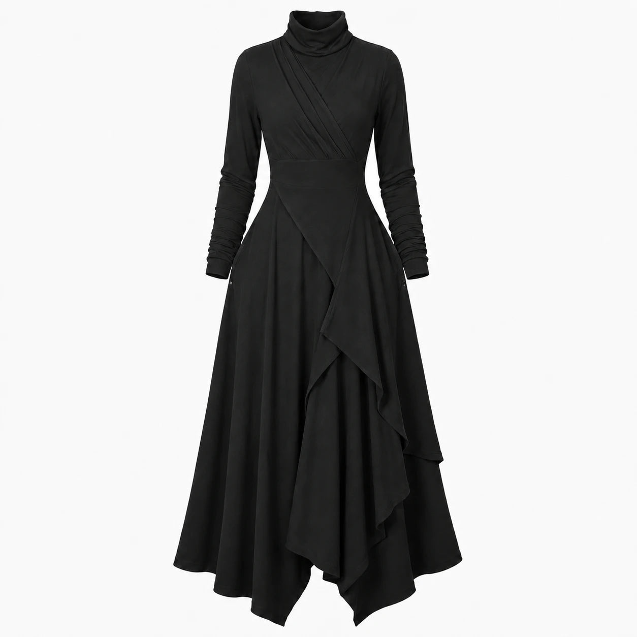 Asymmetric Turtleneck Maxi Dress WHD0606193