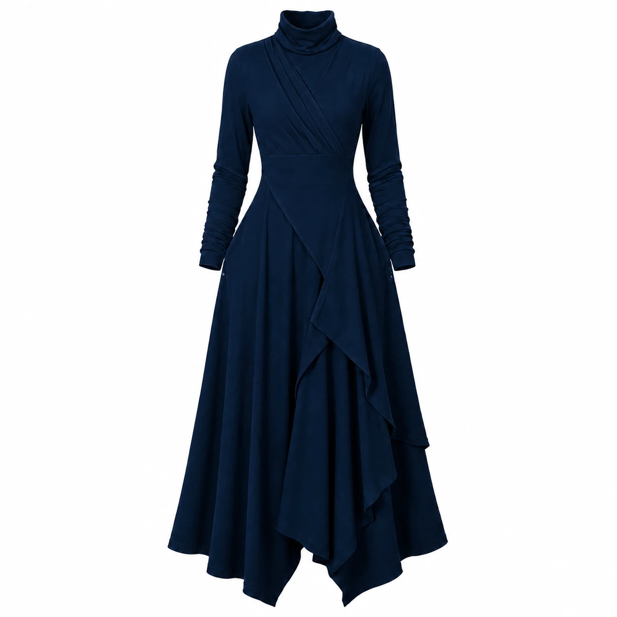 Asymmetric Turtleneck Maxi Dress WHD0606193