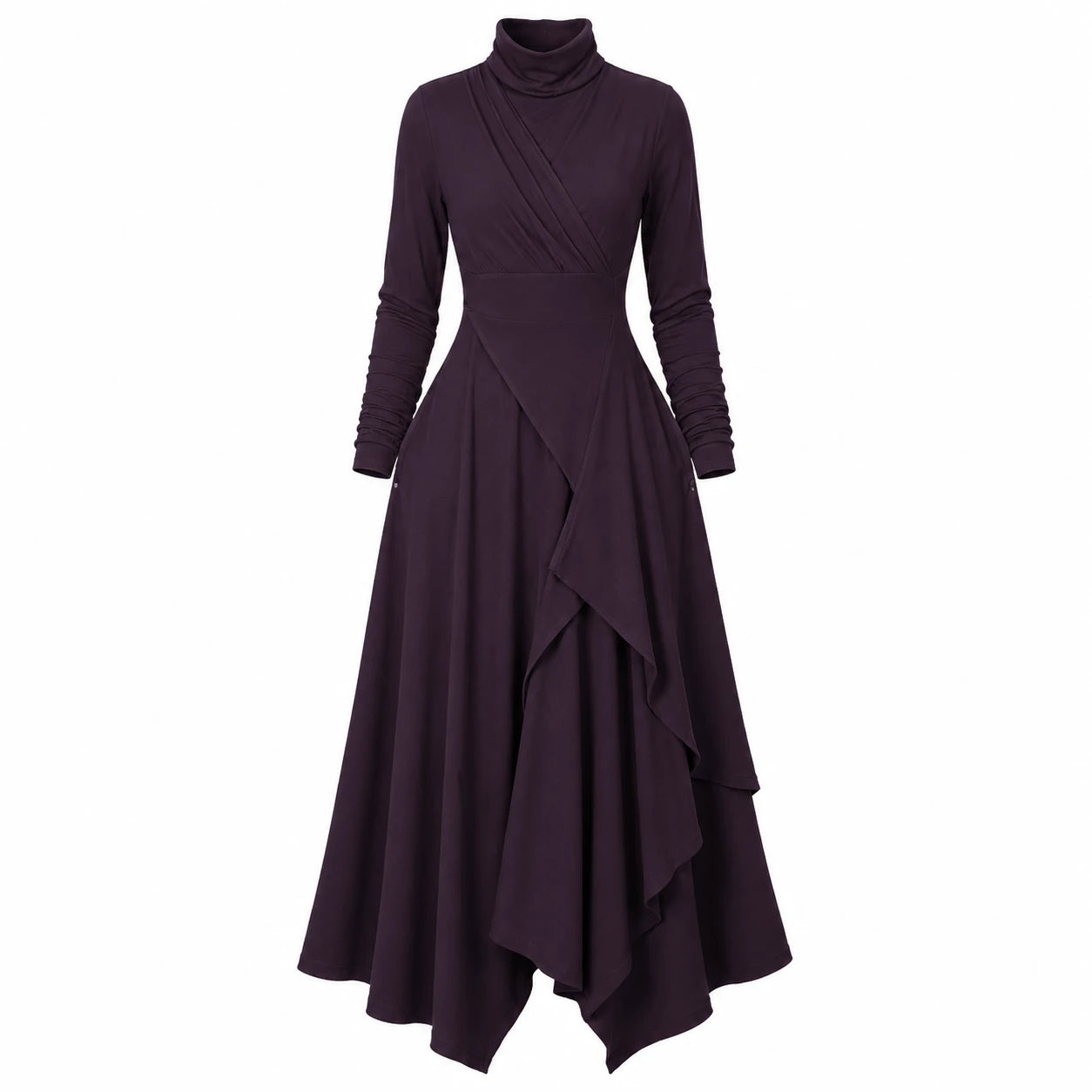 Asymmetric Turtleneck Maxi Dress WHD0606193