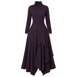 Asymmetric Turtleneck Maxi Dress WHD0606193