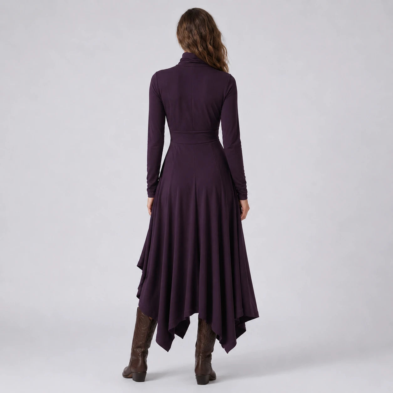 Asymmetric Turtleneck Maxi Dress WHD0606193