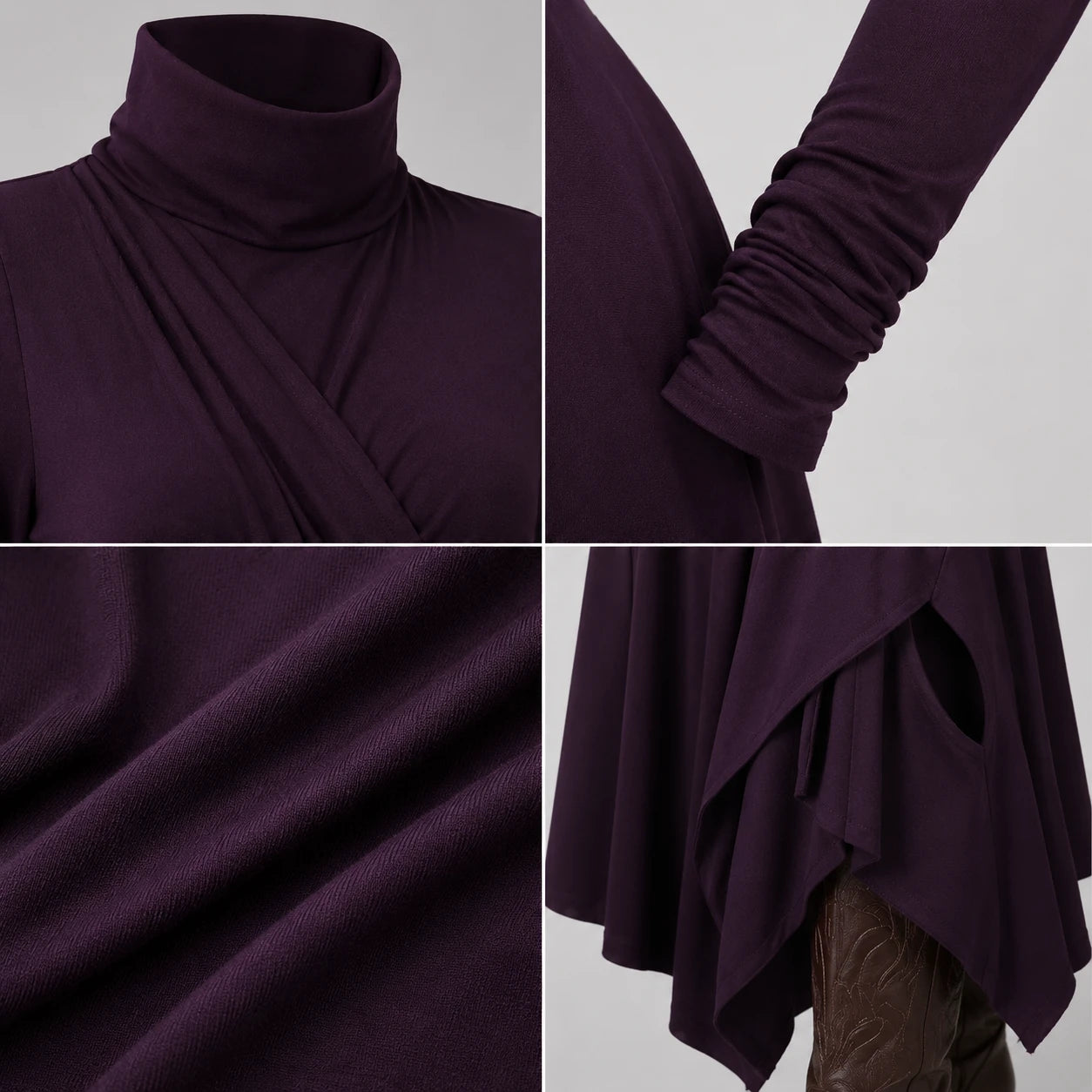 Asymmetric Turtleneck Maxi Dress WHD0606193