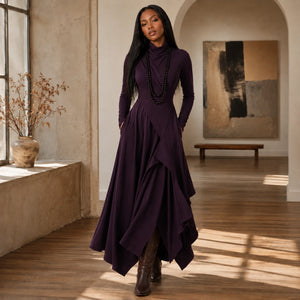 Asymmetric Turtleneck Maxi Dress WHD0606193