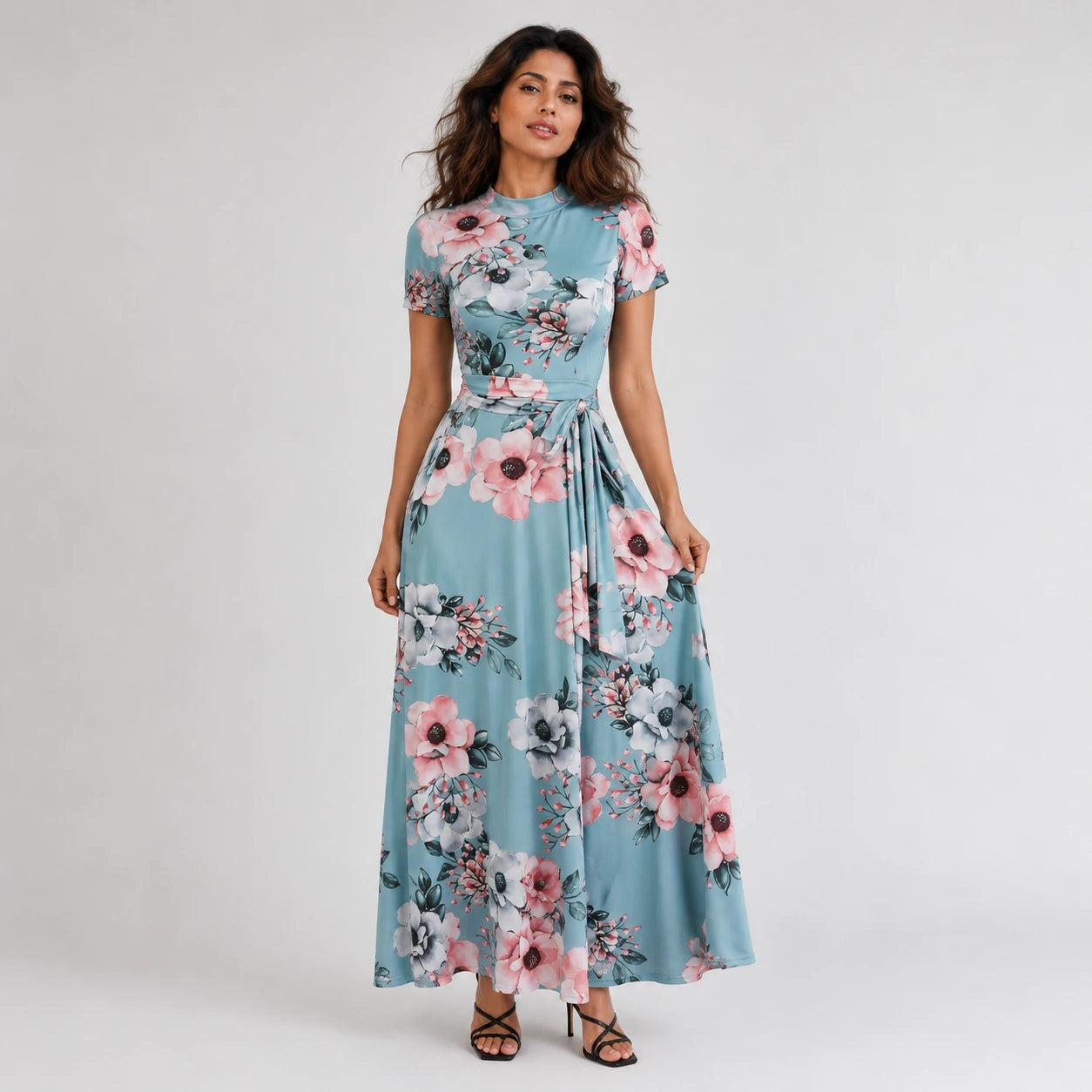 Floral Tie-Waist Maxi Dress WHD0606195