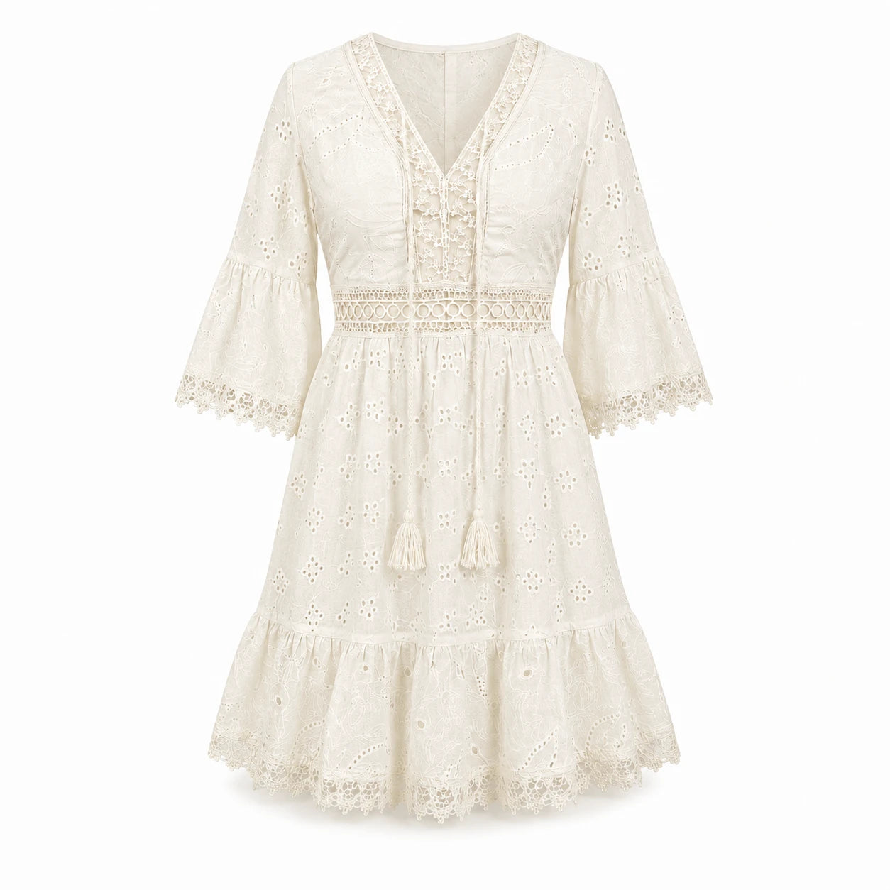 Eyelet Lace Tassel Mini Dress WHD0606201