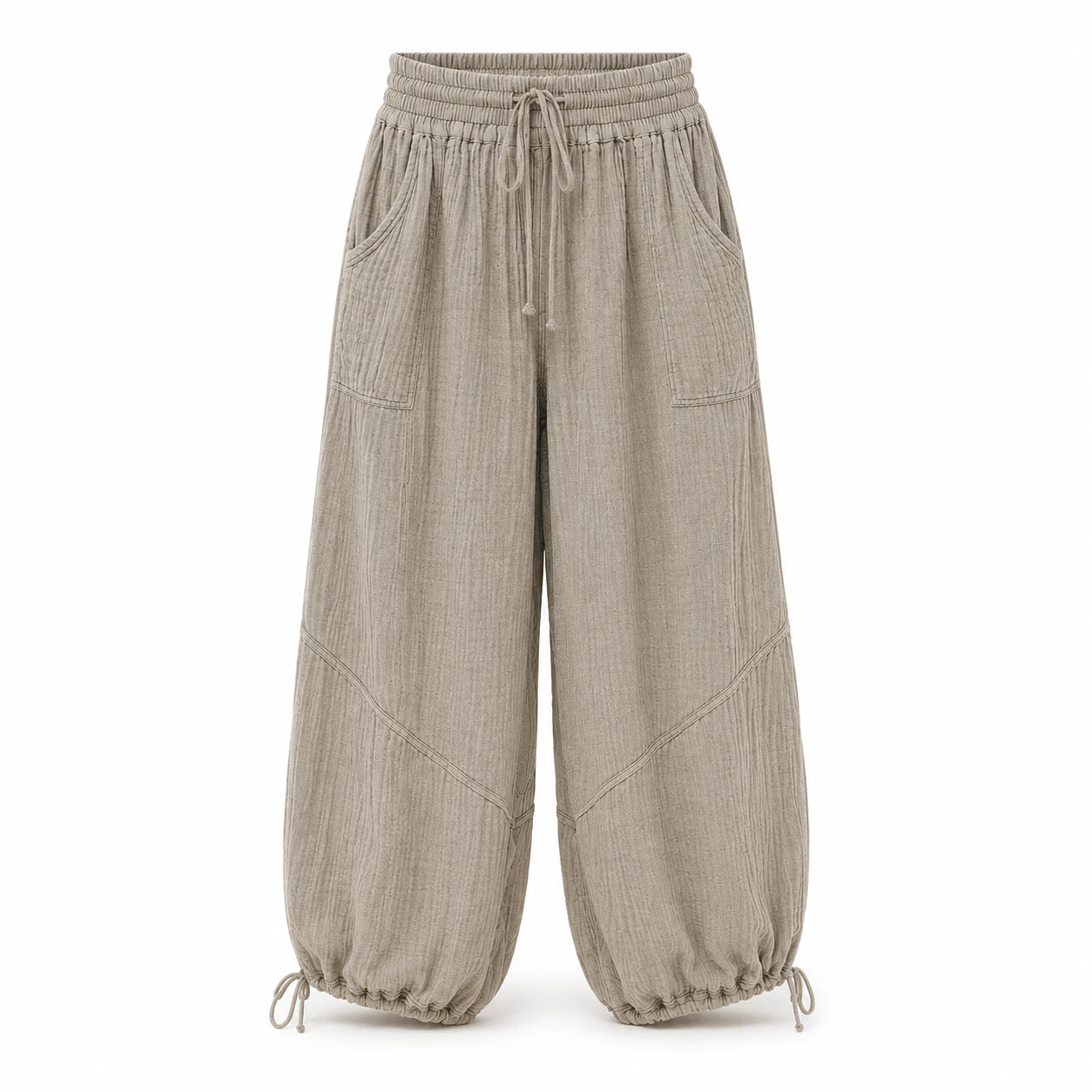 Textured Drawstring Wide Leg Pants WHD0606205
