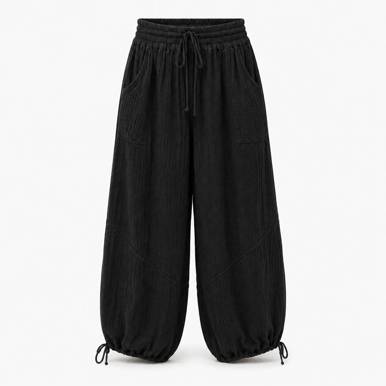 Textured Drawstring Wide Leg Pants WHD0606205