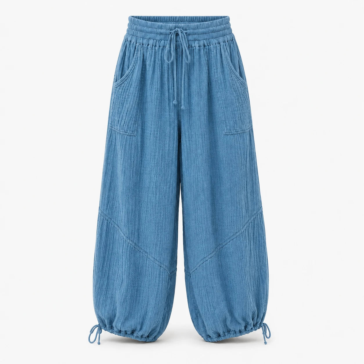 Textured Drawstring Wide Leg Pants WHD0606205