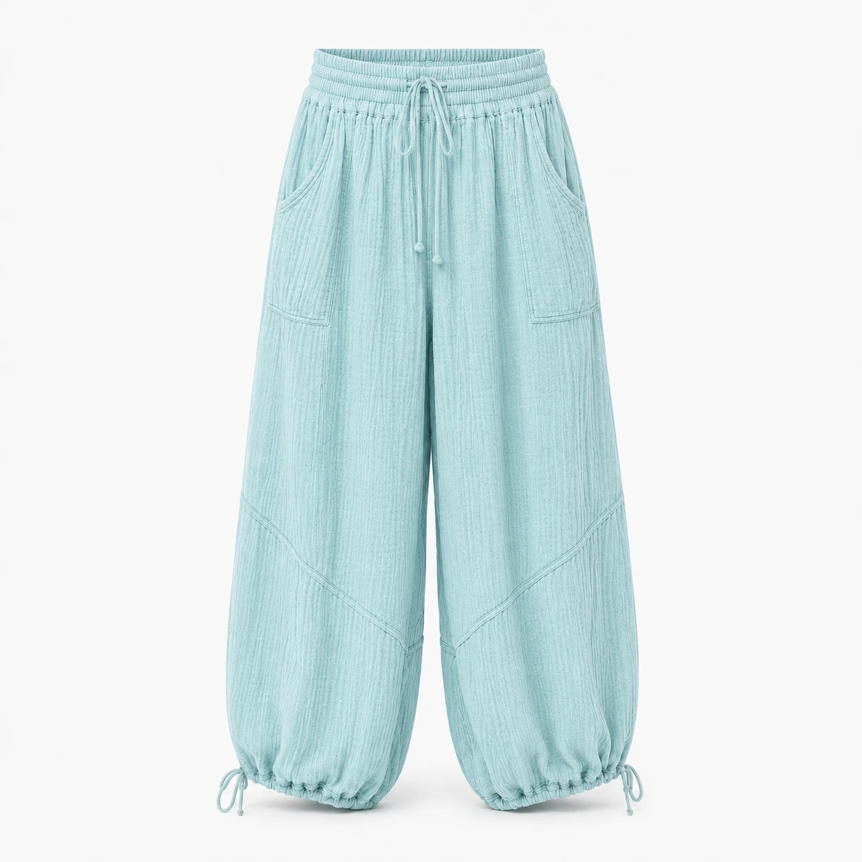 Textured Drawstring Wide Leg Pants WHD0606205