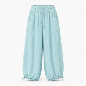 Textured Drawstring Wide Leg Pants WHD0606205