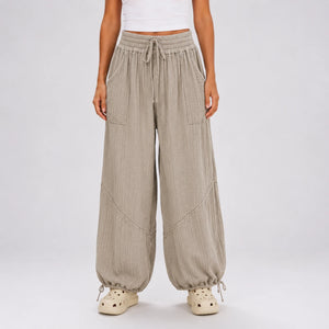 Textured Drawstring Wide Leg Pants WHD0606205
