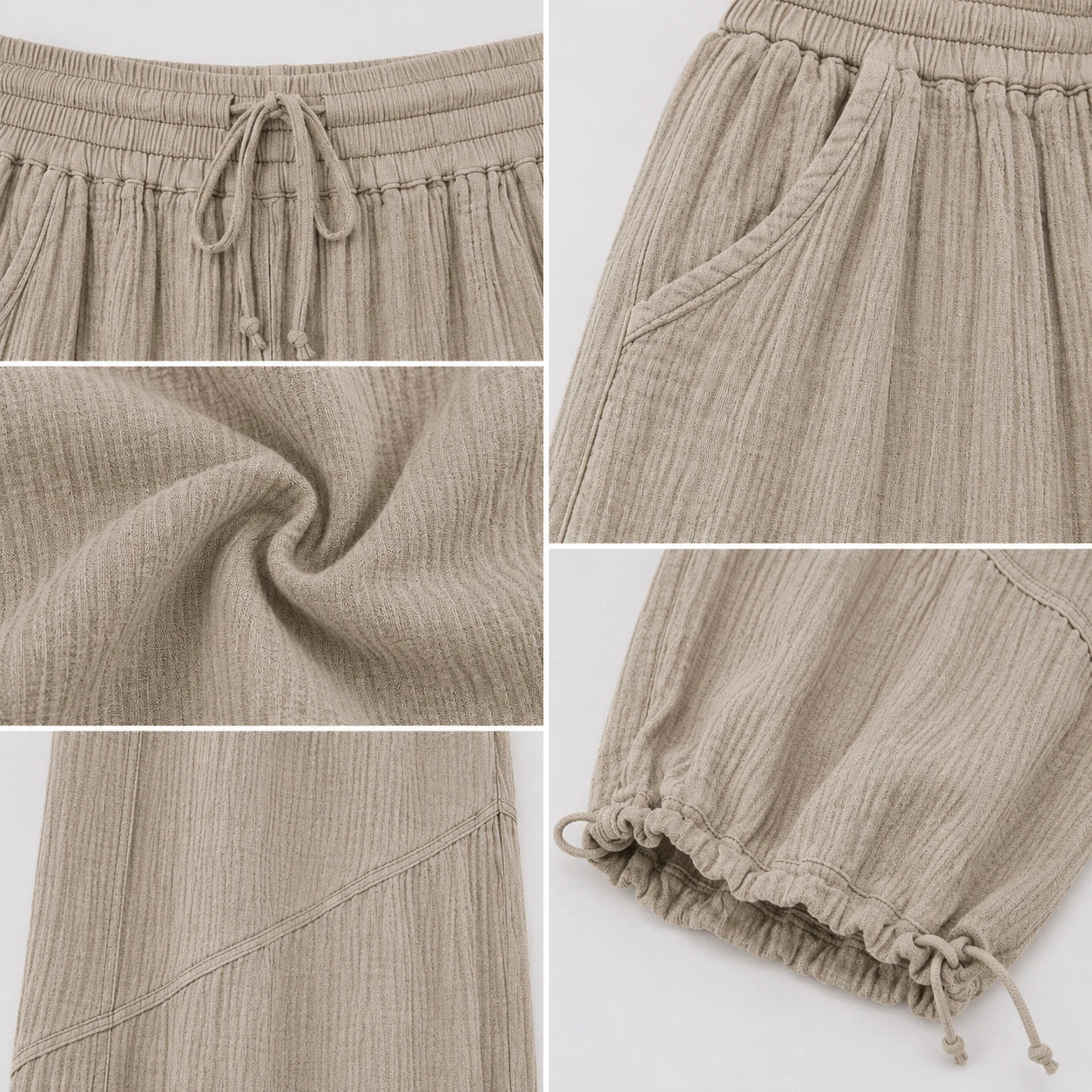 Textured Drawstring Wide Leg Pants WHD0606205