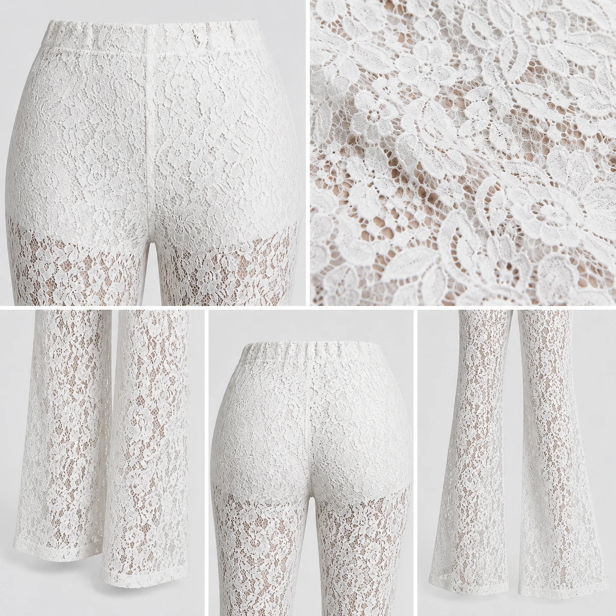 White Lace Flare Pants WHD0606211