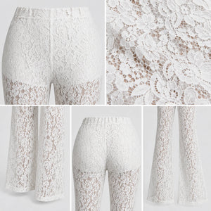 White Lace Flare Pants WHD0606211