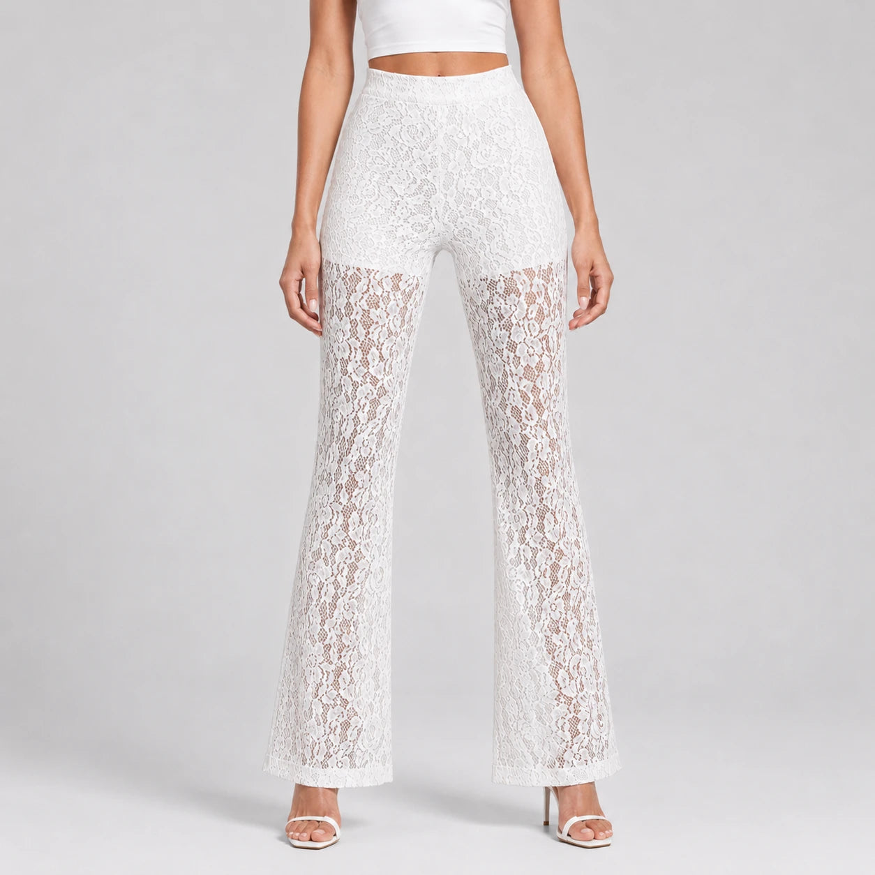 White Lace Flare Pants WHD0606211
