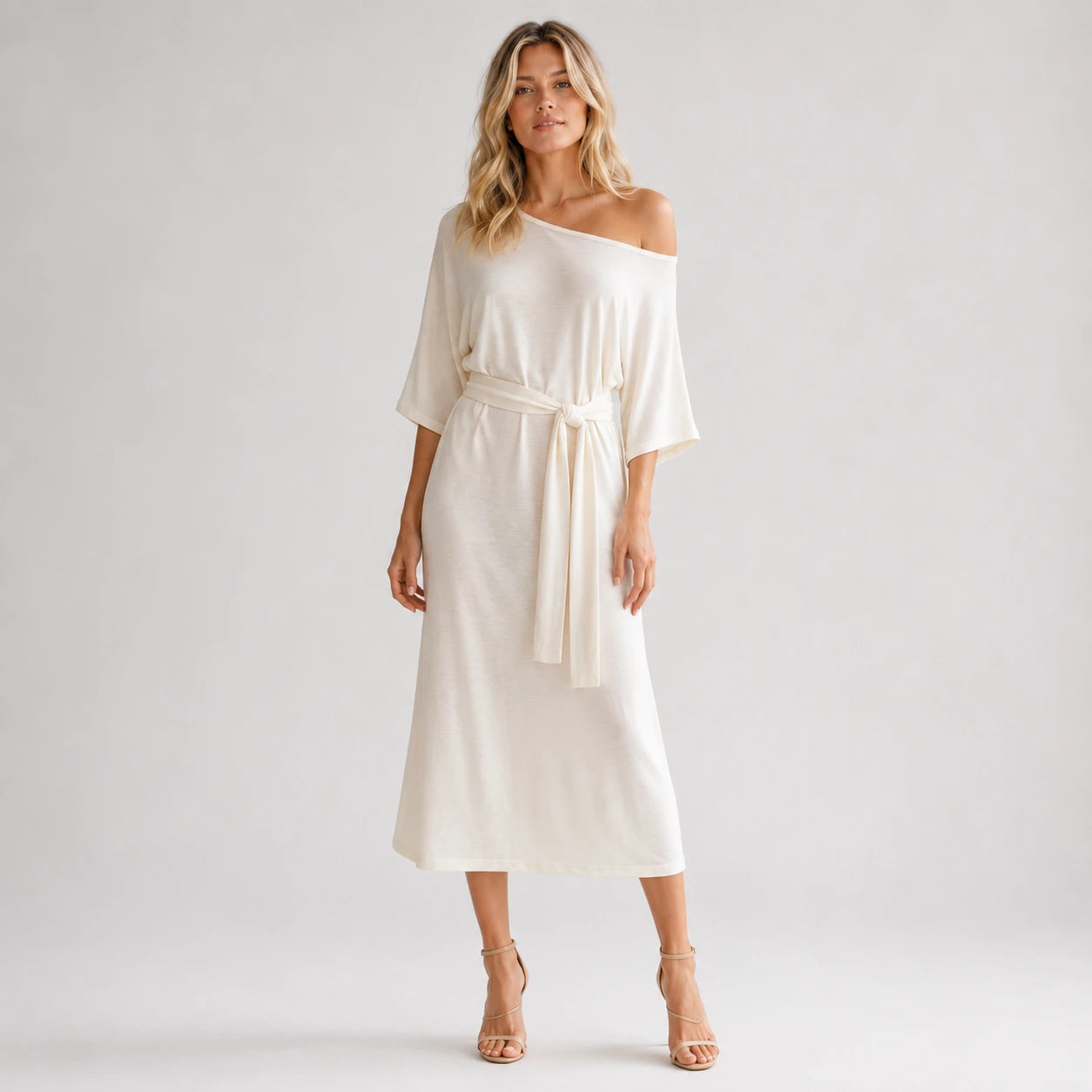 Off-Shoulder Belted Midi Dress WHD0606212