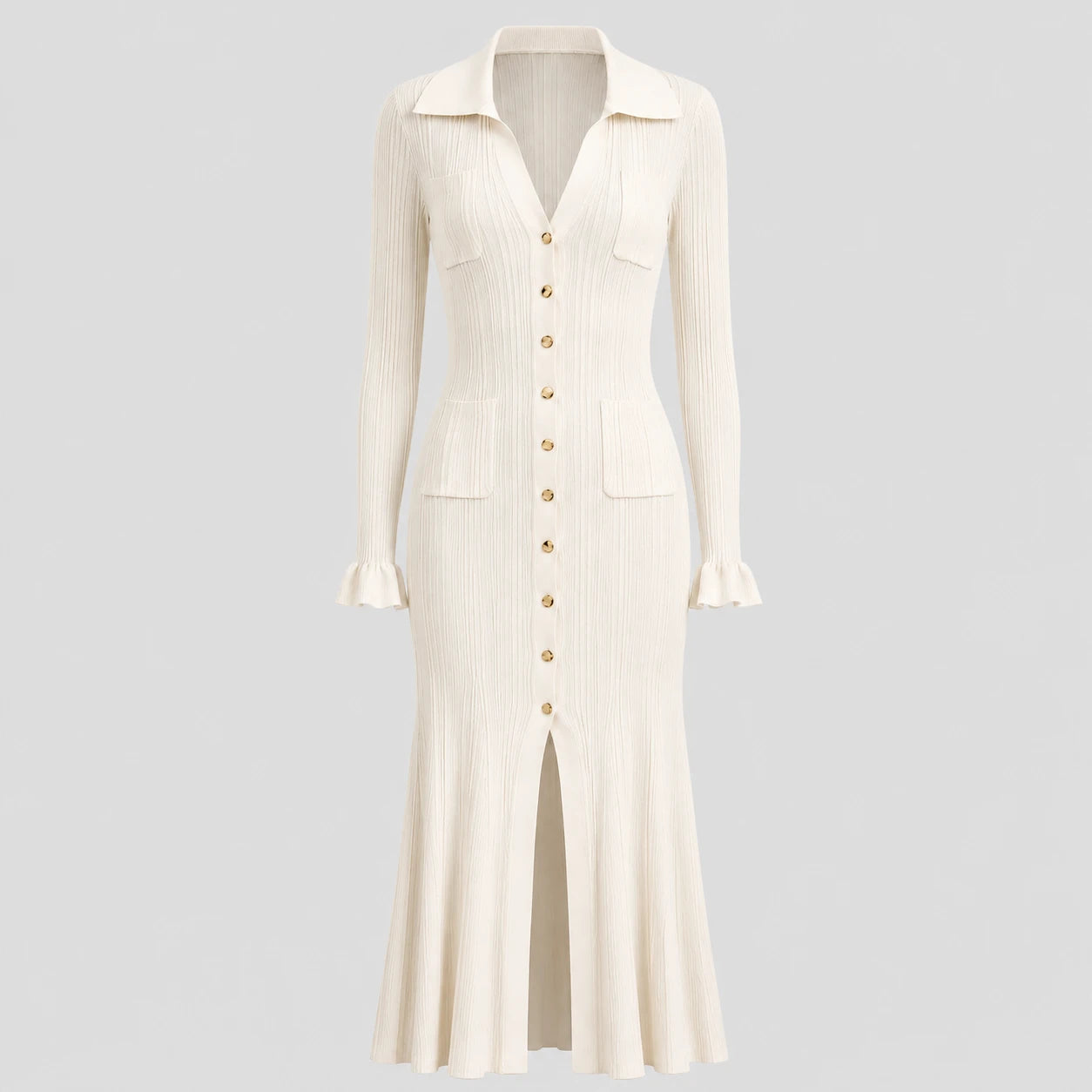 Ribbed Button Midi Dress WHD0606213