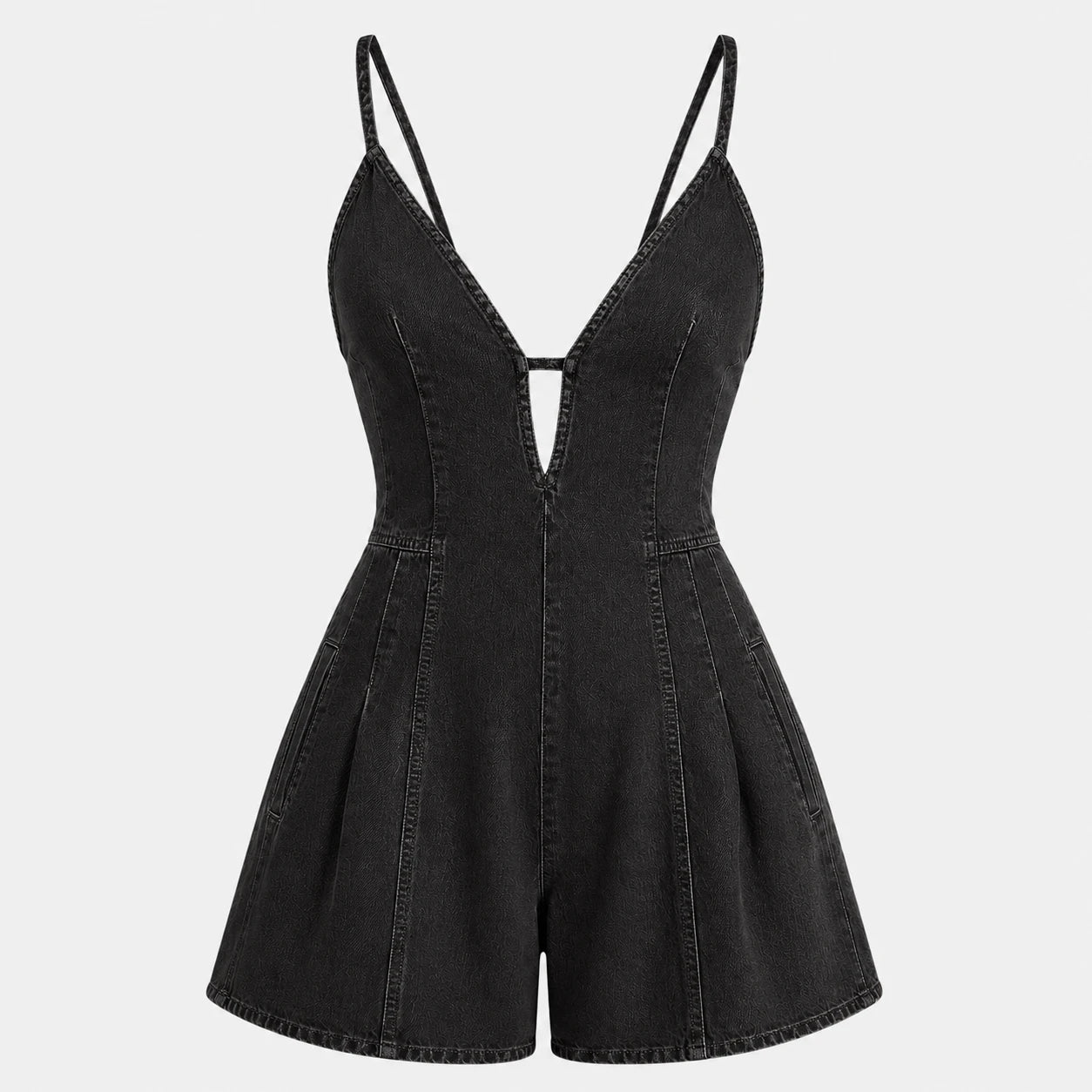 Lace-Up Back Denim Romper WHD0606217