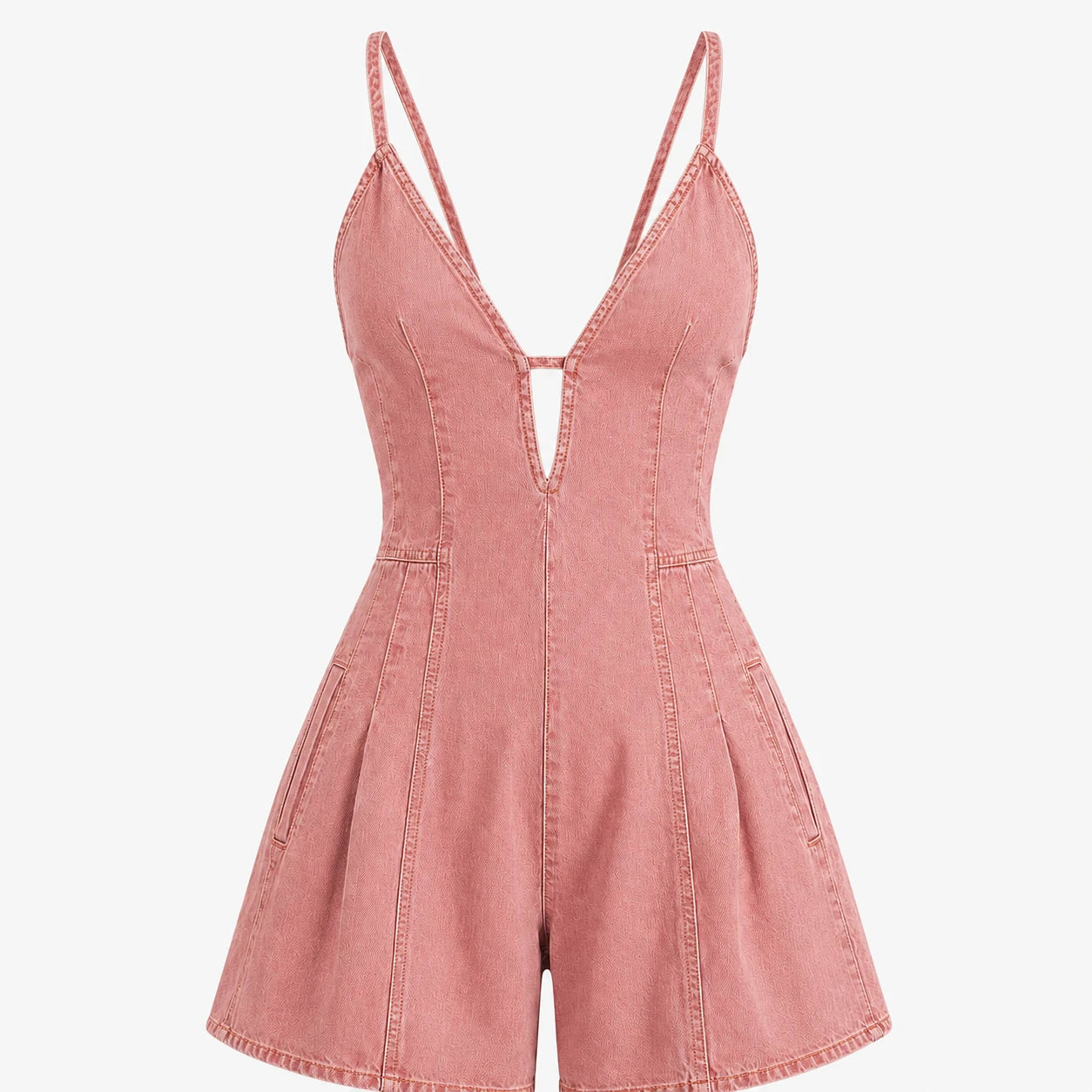 Lace-Up Back Denim Romper WHD0606217