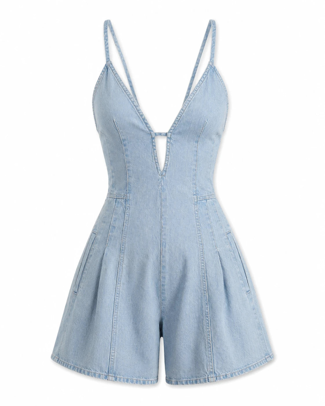 Lace-Up Back Denim Romper WHD0606217
