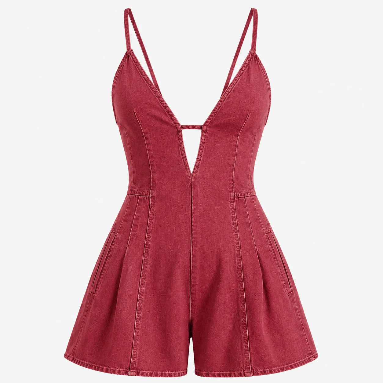 Lace-Up Back Denim Romper WHD0606217