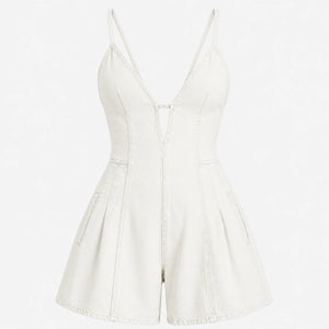 Lace-Up Back Denim Romper WHD0606217