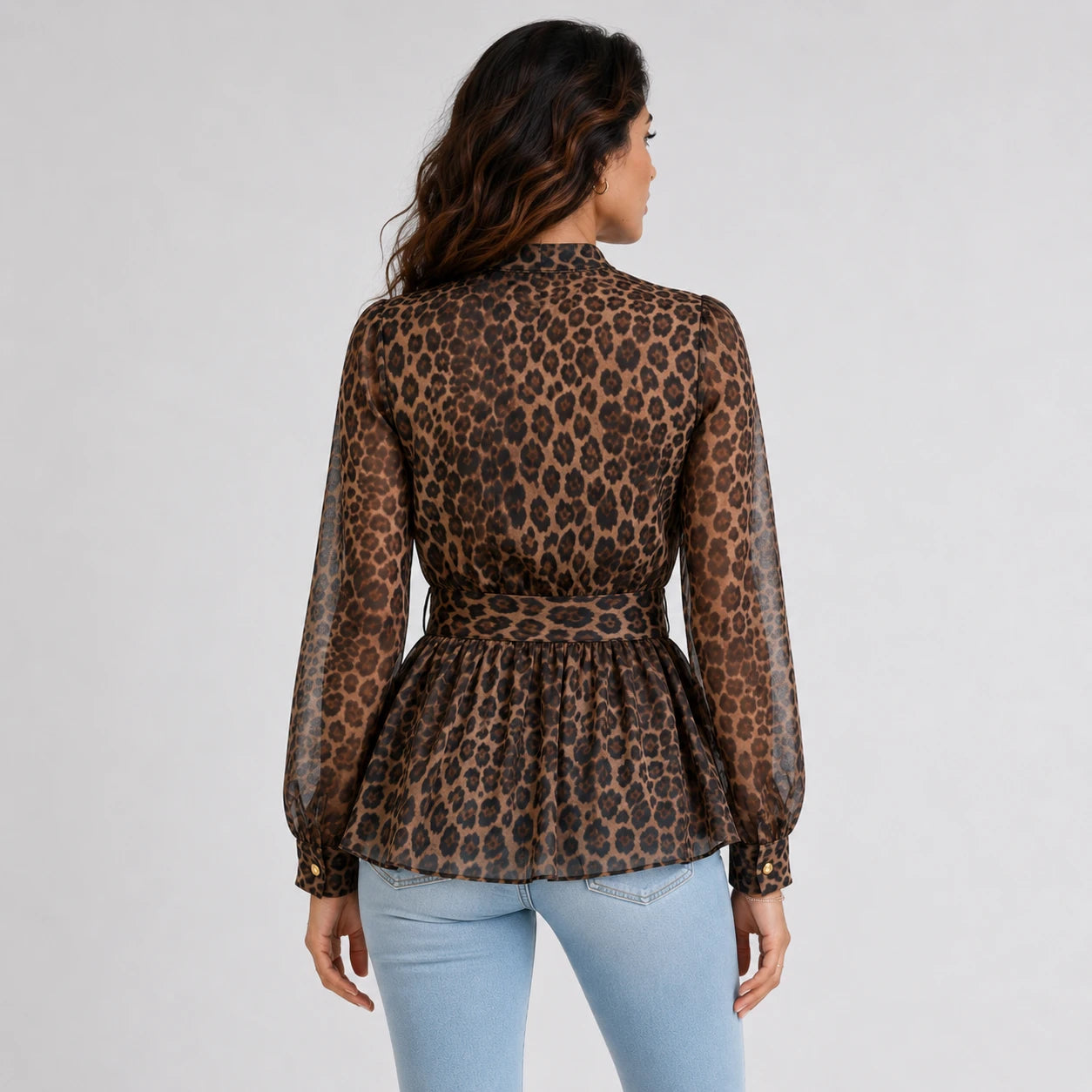 Leopard Tie-Waist Blouse WHD0606234