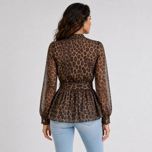 Leopard Tie-Waist Blouse WHD0606234