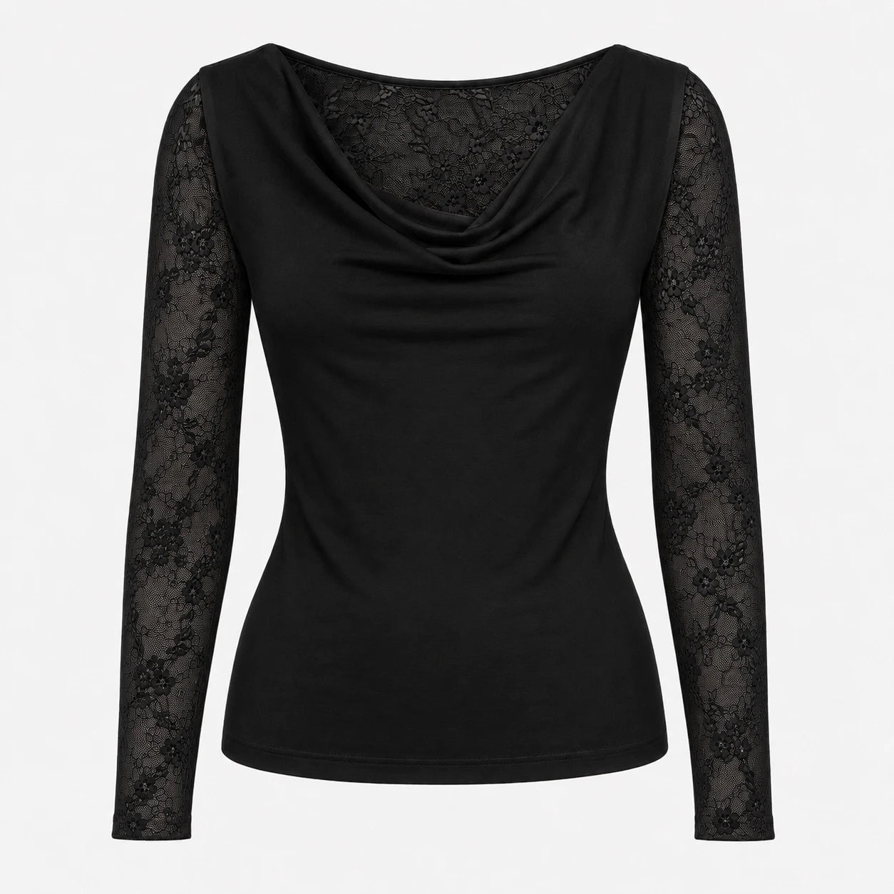 Lace Sleeve Cowl Top WHD0606235