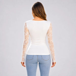 Lace Sleeve Cowl Top WHD0606235