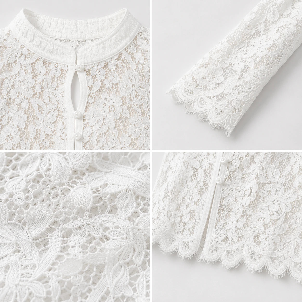 Scalloped Lace Button Blouse WHD0606236