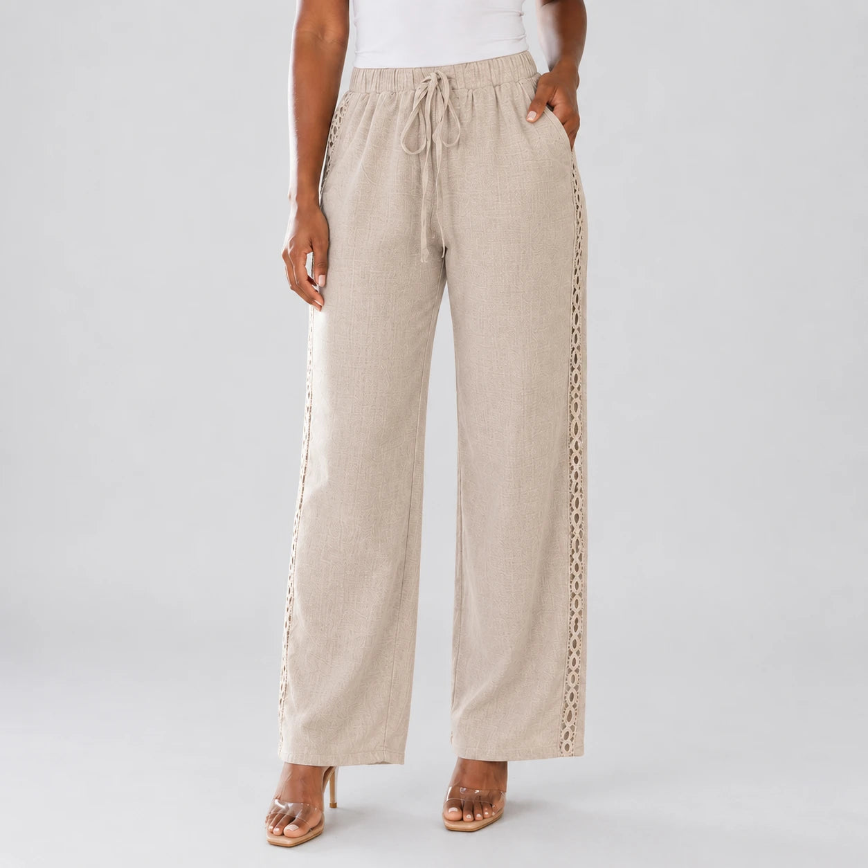 Lace Trim Drawstring Pants WHD0606240