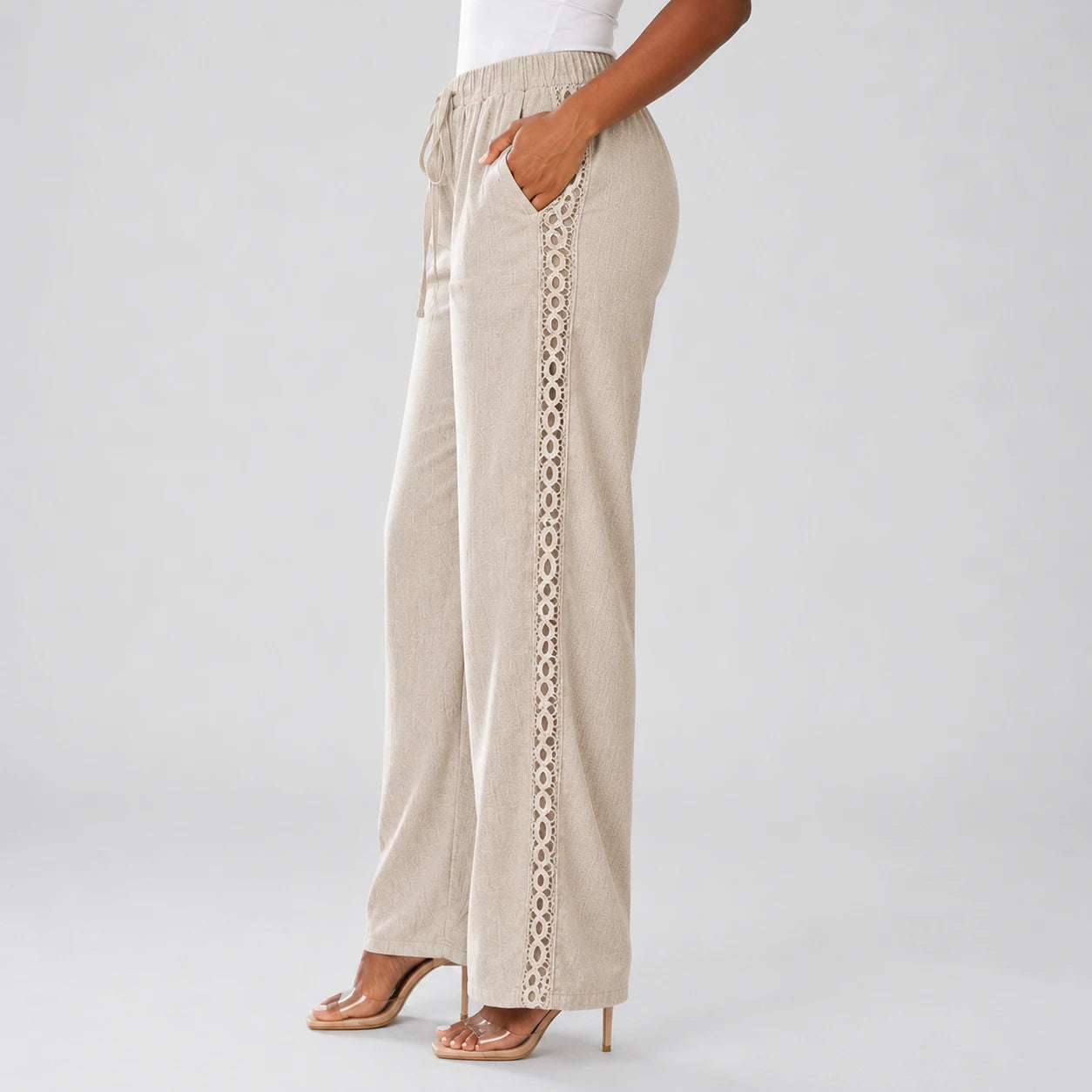 Lace Trim Drawstring Pants WHD0606240