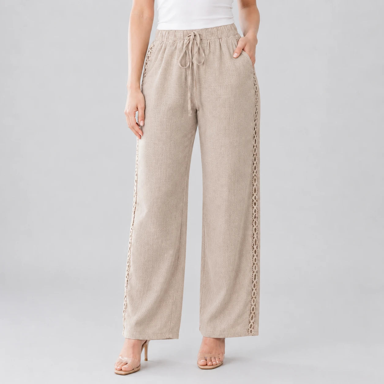 Lace Trim Drawstring Pants WHD0606240