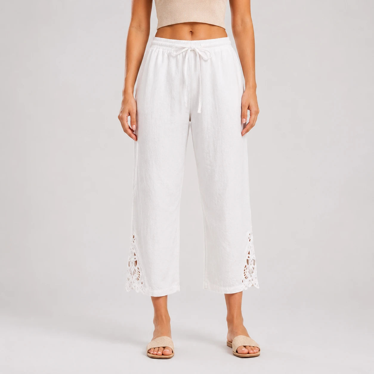 Lace Hem Drawstring Pants WHD0606242