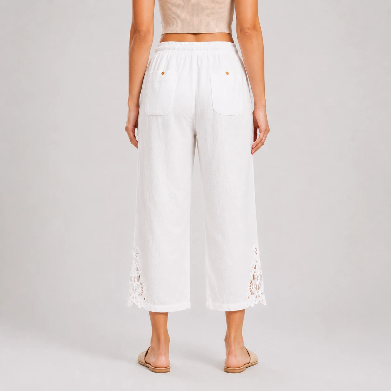 Lace Hem Drawstring Pants WHD0606242
