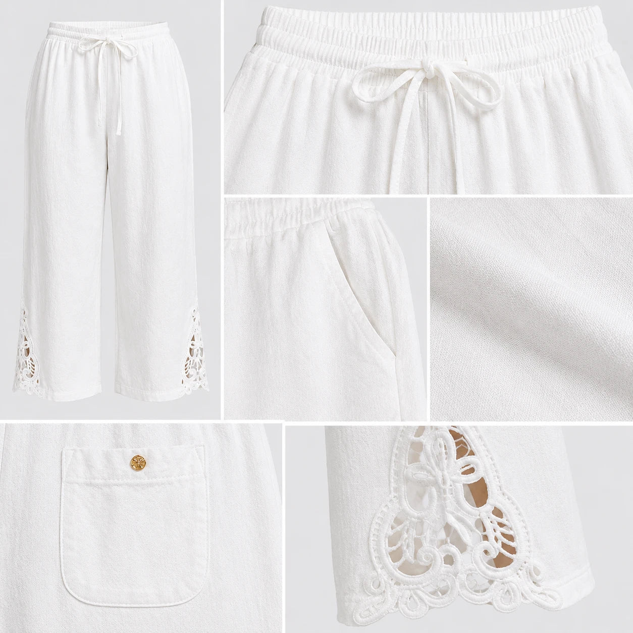 Lace Hem Drawstring Pants WHD0606242
