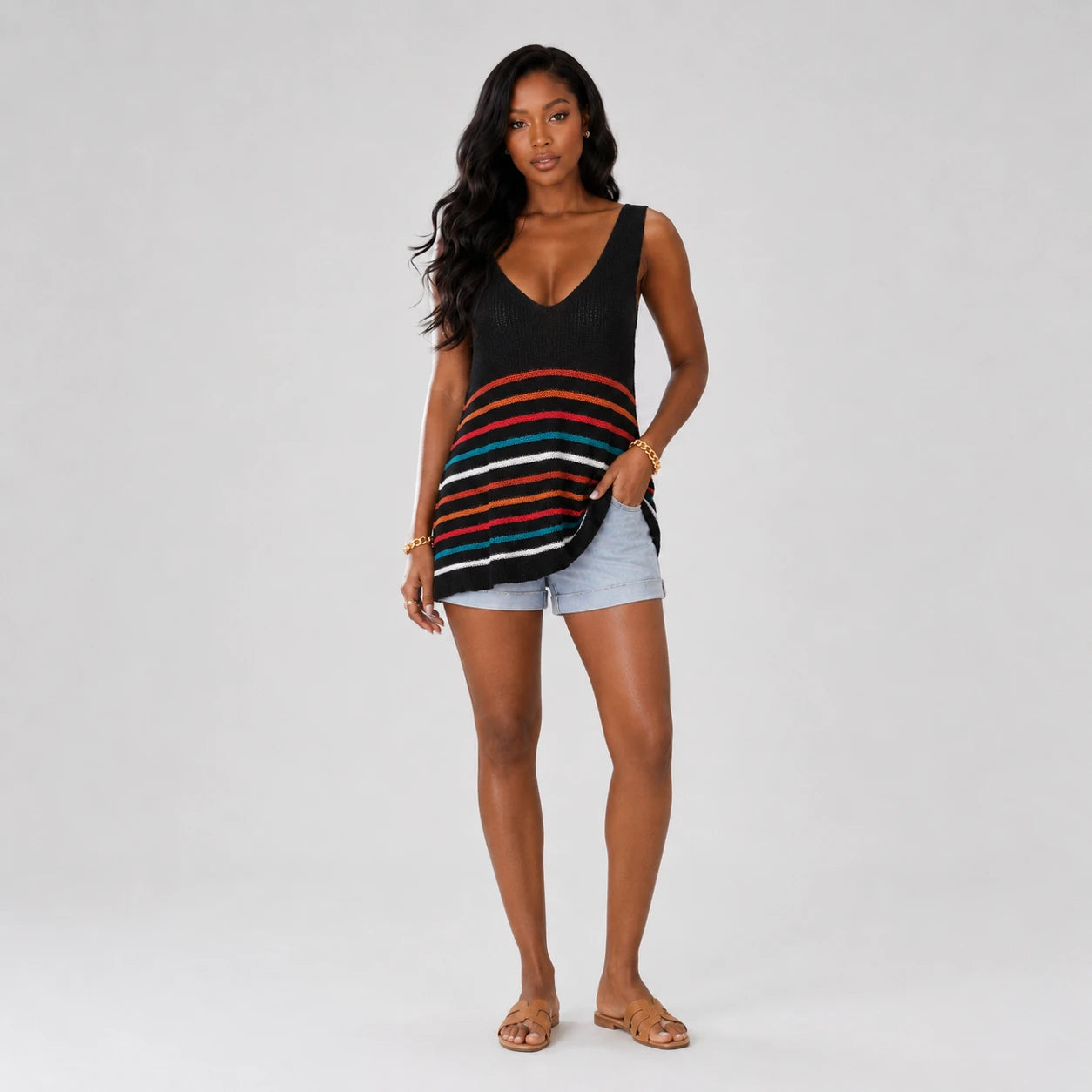 Multicolor Stripe Knit Tank WHD0606260