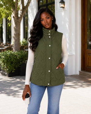 Olive Quilted Snap Vest WHD0606262