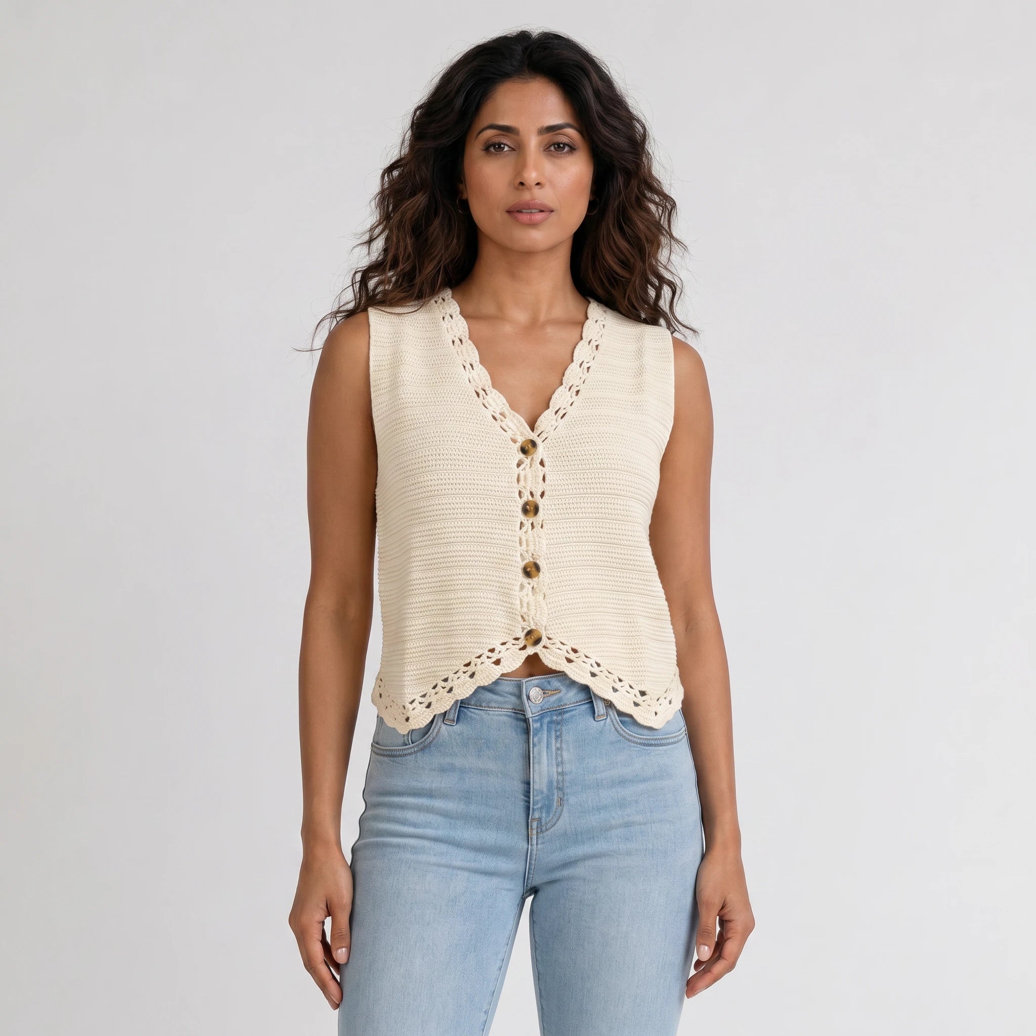 Crochet Button Front Vest WHD0606265
