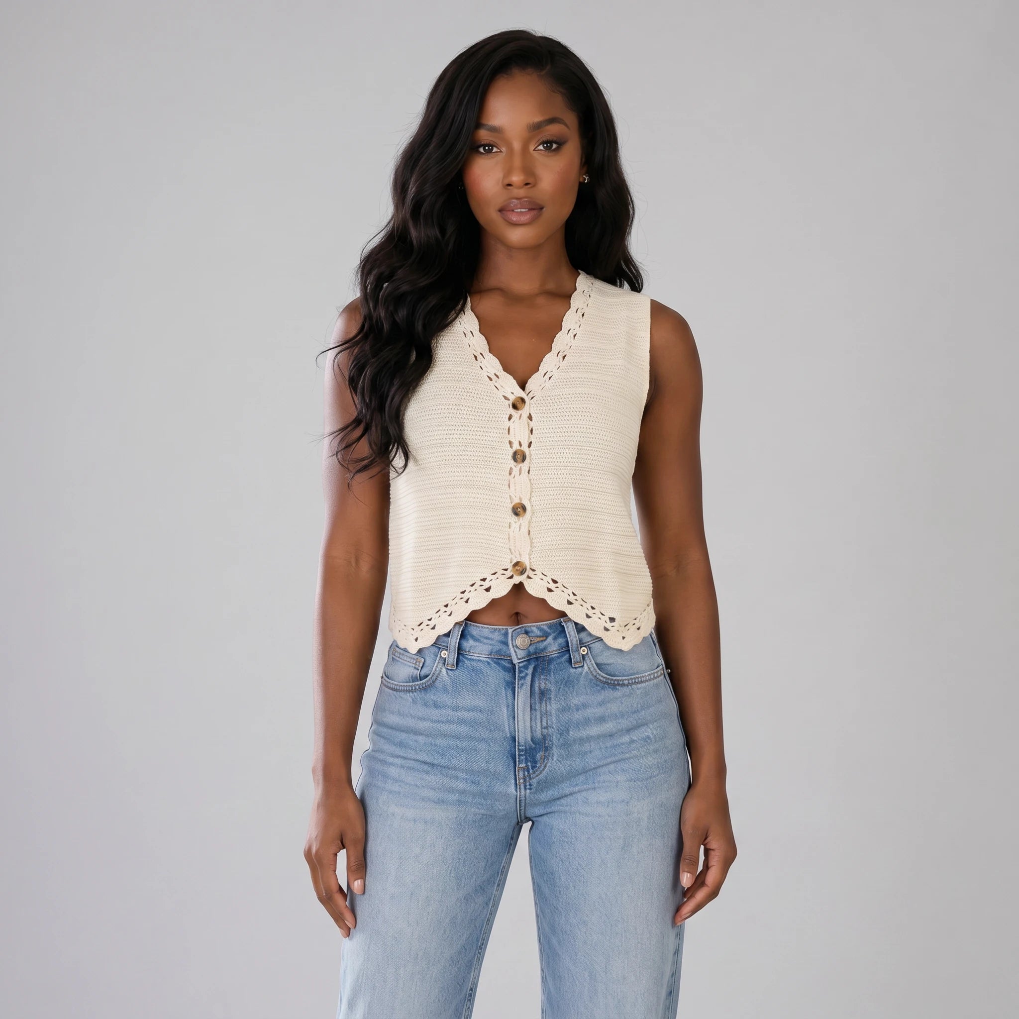 Crochet Button Front Vest WHD0606265