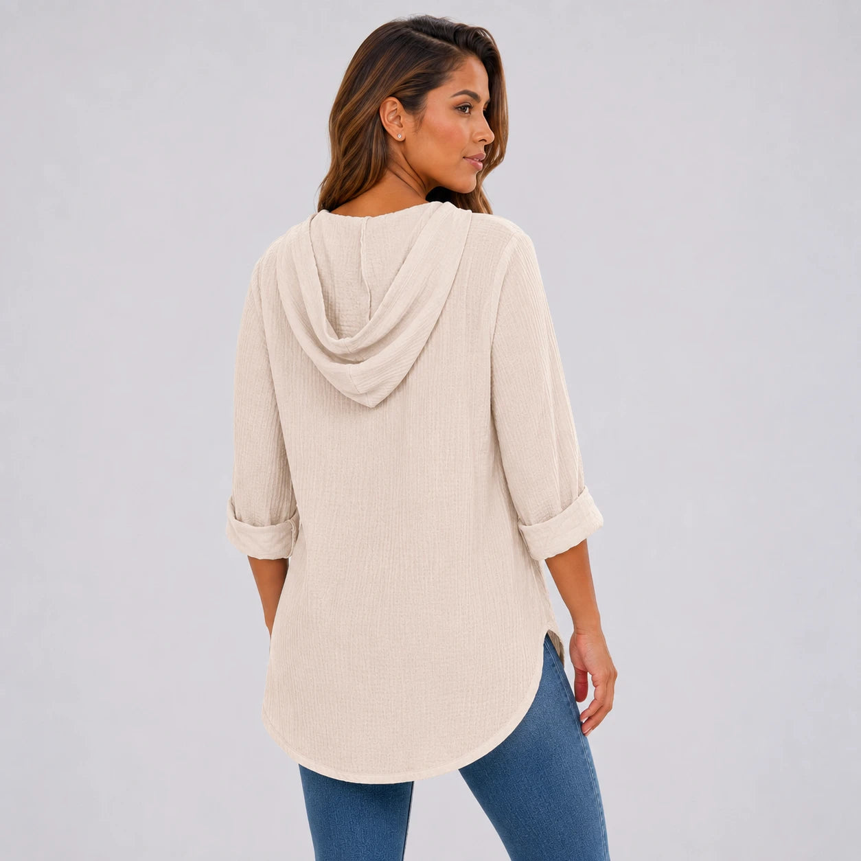 Gauze Hooded Tunic Top WHD0606267