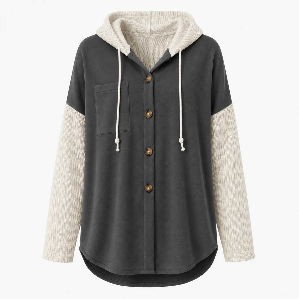 Hooded Button Knit Sleeve Top WHD0606272