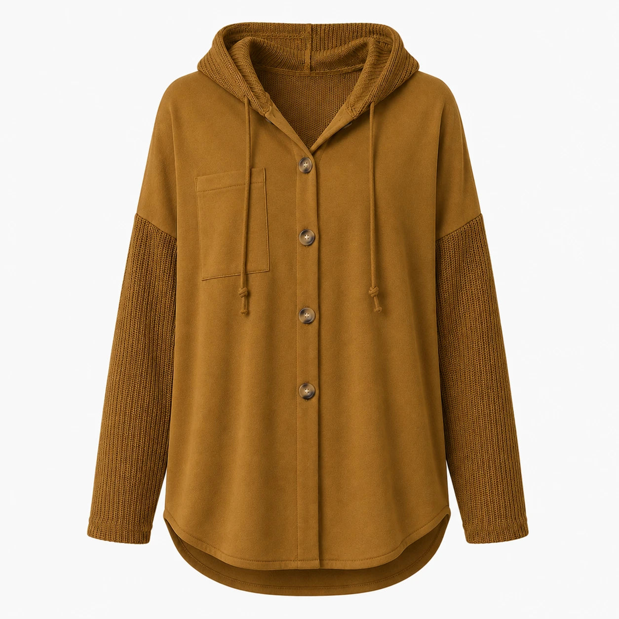 Hooded Button Knit Sleeve Top WHD0606272