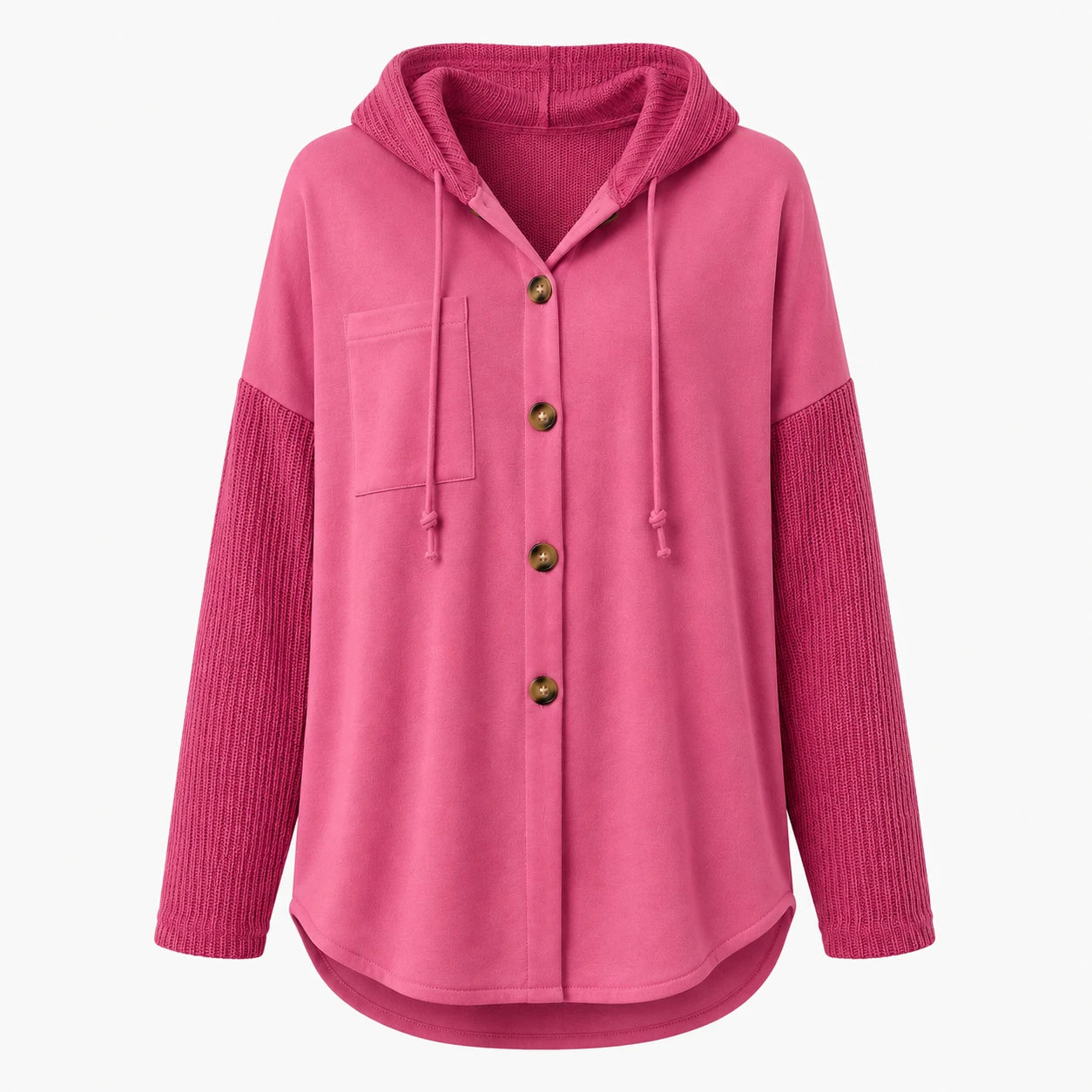Hooded Button Knit Sleeve Top WHD0606272