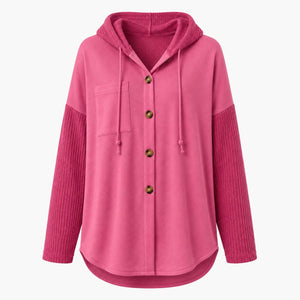 Hooded Button Knit Sleeve Top WHD0606272