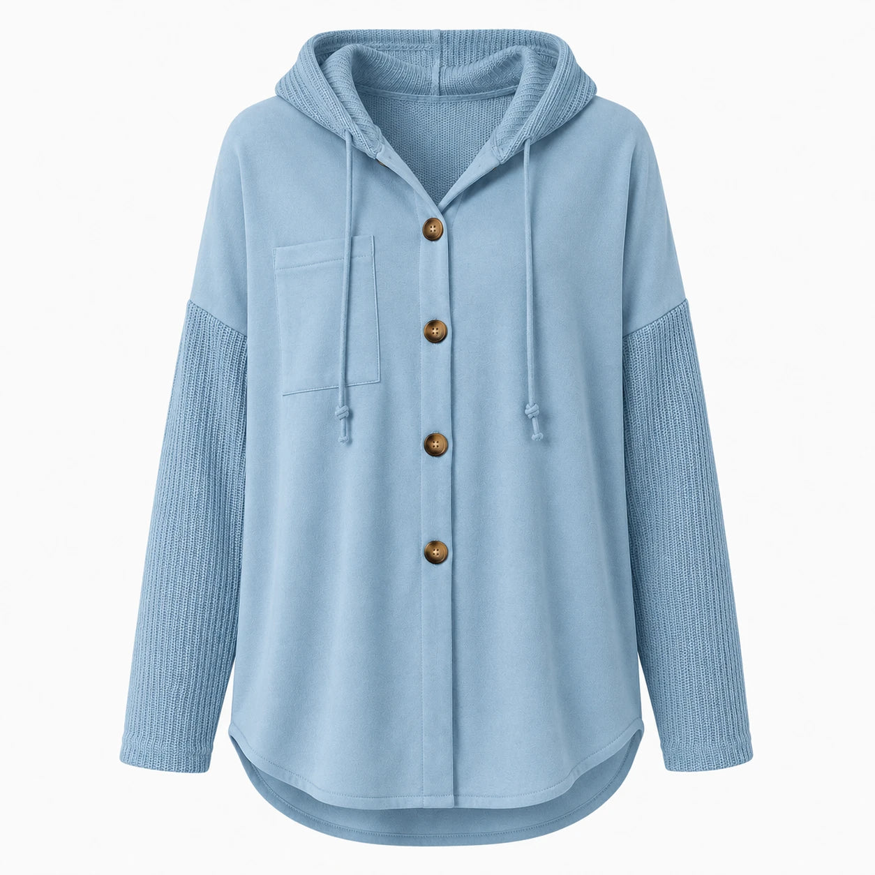Hooded Button Knit Sleeve Top WHD0606272