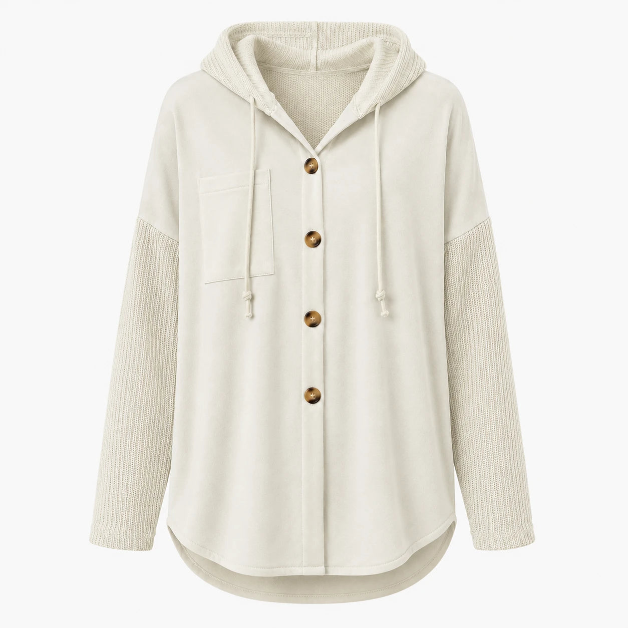 Hooded Button Knit Sleeve Top WHD0606272